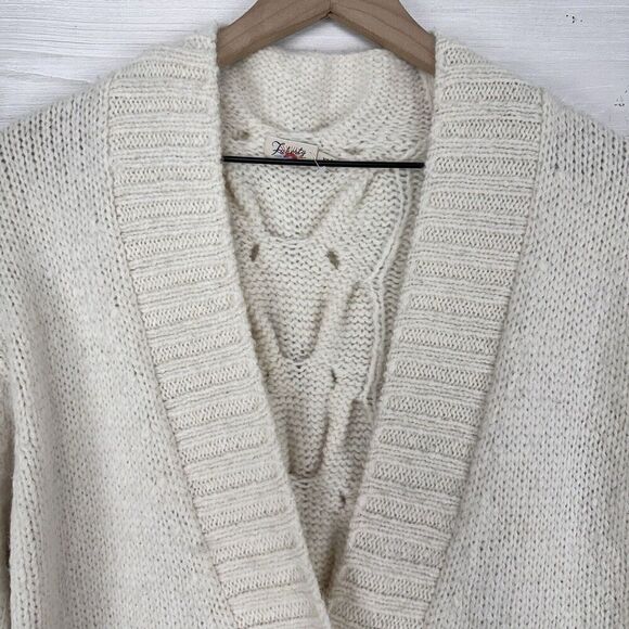 Faherty Stella Long Line Cardigan Women XS Wool Alpaca Cable Knit Ivory Cream - Picture 4 of 16